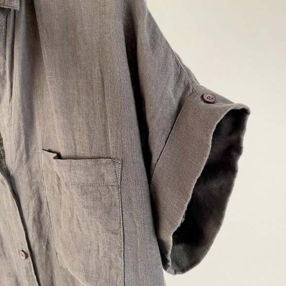 Cloth & Stone 100% Linen Short Sleeve Button Up Shirt, Stone Grey, Size M - Picture 4 of 8